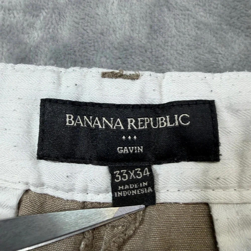 Banana Republic Gavin Straight Fit Linen Pants Men's 33x34 Beige Khaki Chino